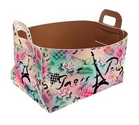 Eslifey Collapsible Storage Bin Small 8.5"x5.5"x5.1" - Foldable Basket with Handles for Shelves, Nursery, Closet, Storage, Laundry Room Organization - Eiffel Tower