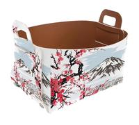 Eslifey Collapsible Storage Bin Small 8.5"x5.5"x5.1" - Foldable Basket with Handles for Shelves, Nursery, Closet, Storage, Laundry Room Organization - Plum Blossom Volcano Ink Painting