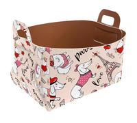 Eslifey Collapsible Storage Bin Small 8.5"x5.5"x5.1" - Foldable Basket with Handles for Shelves, Nursery, Closet, Storage, Laundry Room Organization - Cute Cartoon Dachshund Eiffel Tower