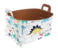 Eslifey Collapsible Storage Bin Small 8.5"x5.5"x5.1" - Foldable Basket with Handles for Shelves, Nursery, Closet, Storage, Laundry Room Organization - Dinosaurs Volcano Palm Tree Forest Pattern