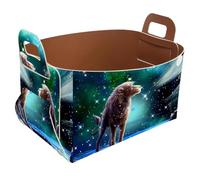 Eslifey Collapsible Storage Bin Small 8.5"x5.5"x5.1" - Foldable Basket with Handles for Shelves, Nursery, Closet, Storage, Laundry Room Organization - Lion Galaxy Stars