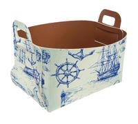 Eslifey Collapsible Storage Bin Small 8.5"x5.5"x5.1" - Foldable Basket with Handles for Shelves, Nursery, Closet, Storage, Laundry Room Organization - Anchor Lighthouse Ship Elements