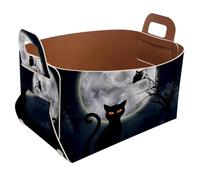 Eslifey Collapsible Storage Bin Small 8.5"x5.5"x5.1" - Foldable Basket with Handles for Shelves, Nursery, Closet, Storage, Laundry Room Organization - Night Darkness Fantasy Black Cat
