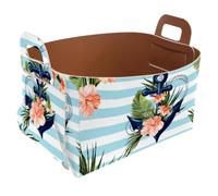 Eslifey Collapsible Storage Bin Small 8.5"x5.5"x5.1" - Foldable Basket with Handles for Shelves, Nursery, Closet, Storage, Laundry Room Organization - Tropical Anchor Floral Stripe