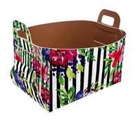 Eslifey Collapsible Storage Bin Small 8.5"x5.5"x5.1" - Foldable Basket with Handles for Shelves, Nursery, Closet, Storage, Laundry Room Organization - Tropical Stripe Floral Flower