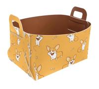 Eslifey Collapsible Storage Bin Small 8.5"x5.5"x5.1" - Foldable Basket with Handles for Shelves, Nursery, Closet, Storage, Laundry Room Organization - Funny Cartoon Corgi Bones Pattern