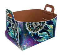 Eslifey Collapsible Storage Bin Small 8.5"x5.5"x5.1" - Foldable Basket with Handles for Shelves, Nursery, Closet, Storage, Laundry Room Organization - Magic Dreamcatcher Galaxy