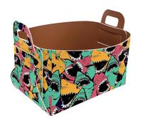 Eslifey Collapsible Storage Bin Small 8.5"x5.5"x5.1" - Foldable Basket with Handles for Shelves, Nursery, Closet, Storage, Laundry Room Organization - Angry Shark Sea Life Pattern