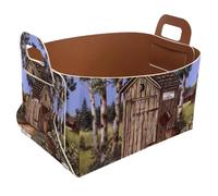 Eslifey Collapsible Storage Bin Small 8.5"x5.5"x5.1" - Foldable Basket with Handles for Shelves, Nursery, Closet, Storage, Laundry Room Organization - Outhouse Rooster Stood on the House