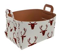 Eslifey Collapsible Storage Bin Small 8.5"x5.5"x5.1" - Foldable Basket with Handles for Shelves, Nursery, Closet, Storage, Laundry Room Organization - Deer Head on Tartan Pattern