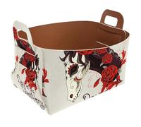 Eslifey Collapsible Storage Bin Small 8.5"x5.5"x5.1" - Foldable Basket with Handles for Shelves, Nursery, Closet, Storage, Laundry Room Organization - Day of the Dead Horse