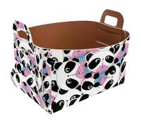 Eslifey Collapsible Storage Bin Small 8.5"x5.5"x5.1" - Foldable Basket with Handles for Shelves, Nursery, Closet, Storage, Laundry Room Organization - Happy Panda Birthday Cake Pattern