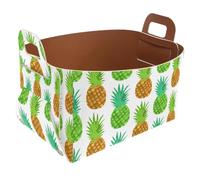 Eslifey Collapsible Storage Bin Small 8.5"x5.5"x5.1" - Foldable Basket with Handles for Shelves, Nursery, Closet, Storage, Laundry Room Organization - Bright Juicy Pineapples Summer Fruit Pattern