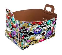 Eslifey Collapsible Storage Bin Small 8.5"x5.5"x5.1" - Foldable Basket with Handles for Shelves, Nursery, Closet, Storage, Laundry Room Organization - Graffiti Texture Bizarre Elements Characters