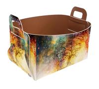 Eslifey Collapsible Storage Bin Small 8.5"x5.5"x5.1" - Foldable Basket with Handles for Shelves, Nursery, Closet, Storage, Laundry Room Organization - Tree of Life Space Galaxy