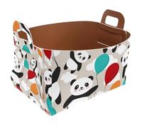 Eslifey Collapsible Storage Bin Small 8.5"x5.5"x5.1" - Foldable Basket with Handles for Shelves, Nursery, Closet, Storage, Laundry Room Organization - Happy Panda Flying Sky Colorful Balloons Pattern