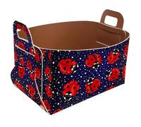 Eslifey Collapsible Storage Bin Small 8.5"x5.5"x5.1" - Foldable Basket with Handles for Shelves, Nursery, Closet, Storage, Laundry Room Organization - Ladybug Dots on Galaxy