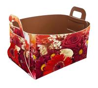 Eslifey Collapsible Storage Bin Small 8.5"x5.5"x5.1" - Foldable Basket with Handles for Shelves, Nursery, Closet, Storage, Laundry Room Organization - Vintage Flower Bouquet