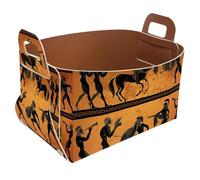 Eslifey Collapsible Storage Bin Small 8.5"x5.5"x5.1" - Foldable Basket with Handles for Shelves, Nursery, Closet, Storage, Laundry Room Organization - Ancient Greek