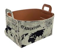 Eslifey Collapsible Storage Bin Small 8.5"x5.5"x5.1" - Foldable Basket with Handles for Shelves, Nursery, Closet, Storage, Laundry Room Organization - World Map and Leading Mark Wheel