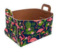 Eslifey Collapsible Storage Bin Small 8.5"x5.5"x5.1" - Foldable Basket with Handles for Shelves, Nursery, Closet, Storage, Laundry Room Organization - Pink Flamingo Palm Tree Leaf Flowers Pattern