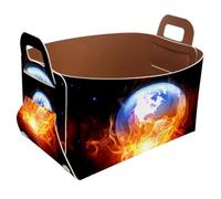 Eslifey Collapsible Storage Bin Small 8.5"x5.5"x5.1" - Foldable Basket with Handles for Shelves, Nursery, Closet, Storage, Laundry Room Organization - the Burning Earth Fire