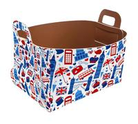 Eslifey Collapsible Storage Bin Small 8.5"x5.5"x5.1" - Foldable Basket with Handles for Shelves, Nursery, Closet, Storage, Laundry Room Organization - British London Icon