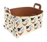 Eslifey Collapsible Storage Bin Small 8.5"x5.5"x5.1" - Foldable Basket with Handles for Shelves, Nursery, Closet, Storage, Laundry Room Organization - Cute Cat Head Scarf Pattern