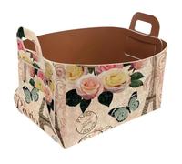 Eslifey Collapsible Storage Bin Small 8.5"x5.5"x5.1" - Foldable Basket with Handles for Shelves, Nursery, Closet, Storage, Laundry Room Organization - Paris Eiffel Tower