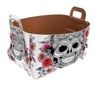 Eslifey Collapsible Storage Bin Small 8.5"x5.5"x5.1" - Foldable Basket with Handles for Shelves, Nursery, Closet, Storage, Laundry Room Organization - Floral Rose with Skull Head
