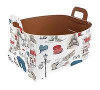 Eslifey Collapsible Storage Bin Small 8.5"x5.5"x5.1" - Foldable Basket with Handles for Shelves, Nursery, Closet, Storage, Laundry Room Organization - Paris Symbols Elements