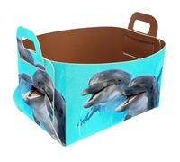 Eslifey Collapsible Storage Bin Small 8.5"x5.5"x5.1" - Foldable Basket with Handles for Shelves, Nursery, Closet, Storage, Laundry Room Organization - Laughing Dolphins
