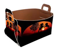 Eslifey Collapsible Storage Bin Small 8.5"x5.5"x5.1" - Foldable Basket with Handles for Shelves, Nursery, Closet, Storage, Laundry Room Organization - Sunset Horses Combat Shadow Ruins