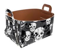 Eslifey Collapsible Storage Bin Small 8.5"x5.5"x5.1" - Foldable Basket with Handles for Shelves, Nursery, Closet, Storage, Laundry Room Organization - Horror Skulls White Black Pattern