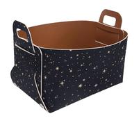 Eslifey Collapsible Storage Bin Small 8.5"x5.5"x5.1" - Foldable Basket with Handles for Shelves, Nursery, Closet, Storage, Laundry Room Organization - Galaxy Golden Stars Pattern