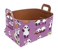 Eslifey Collapsible Storage Bin Small 8.5"x5.5"x5.1" - Foldable Basket with Handles for Shelves, Nursery, Closet, Storage, Laundry Room Organization - Panda Bamboo Love Playing Sleeping Illustration