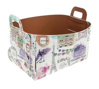 Eslifey Collapsible Storage Bin Small 8.5"x5.5"x5.1" - Foldable Basket with Handles for Shelves, Nursery, Closet, Storage, Laundry Room Organization - Paris Elements