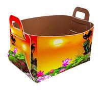 Eslifey Collapsible Storage Bin Small 8.5"x5.5"x5.1" - Foldable Basket with Handles for Shelves, Nursery, Closet, Storage, Laundry Room Organization - Rooster Cock Crows