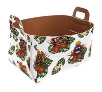 Eslifey Collapsible Storage Bin Small 8.5"x5.5"x5.1" - Foldable Basket with Handles for Shelves, Nursery, Closet, Storage, Laundry Room Organization - Tribe Horror Masks Flowers
