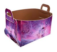 Eslifey Collapsible Storage Bin Small 8.5"x5.5"x5.1" - Foldable Basket with Handles for Shelves, Nursery, Closet, Storage, Laundry Room Organization - Purple Galaxy Print