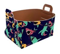 Eslifey Collapsible Storage Bin Small 8.5"x5.5"x5.1" - Foldable Basket with Handles for Shelves, Nursery, Closet, Storage, Laundry Room Organization - Angry Shark Sea Life Pattern