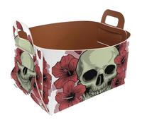 Eslifey Collapsible Storage Bin Small 8.5"x5.5"x5.1" - Foldable Basket with Handles for Shelves, Nursery, Closet, Storage, Laundry Room Organization - Skull Head with Flowers