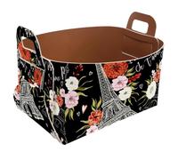 Eslifey Collapsible Storage Bin Small 8.5"x5.5"x5.1" - Foldable Basket with Handles for Shelves, Nursery, Closet, Storage, Laundry Room Organization - Paris Black Eiffel Tower