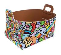 Eslifey Collapsible Storage Bin Small 8.5"x5.5"x5.1" - Foldable Basket with Handles for Shelves, Nursery, Closet, Storage, Laundry Room Organization - Funny Coloring Monsters Rainbow Pattern