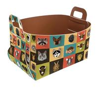 Eslifey Collapsible Storage Bin Small 8.5"x5.5"x5.1" - Foldable Basket with Handles for Shelves, Nursery, Closet, Storage, Laundry Room Organization - Cute Animals Head Cartoon