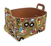 Eslifey Collapsible Storage Bin Small 8.5"x5.5"x5.1" - Foldable Basket with Handles for Shelves, Nursery, Closet, Storage, Laundry Room Organization - Cartoon Racer Car