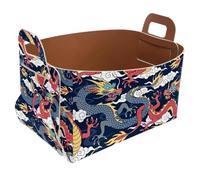 Eslifey Collapsible Storage Bin Small 8.5"x5.5"x5.1" - Foldable Basket with Handles for Shelves, Nursery, Closet, Storage, Laundry Room Organization - Chinese Myths Legends Dragon Red Navy