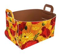 Eslifey Collapsible Storage Bin Small 8.5"x5.5"x5.1" - Foldable Basket with Handles for Shelves, Nursery, Closet, Storage, Laundry Room Organization - Poppy Flowers Ladybird