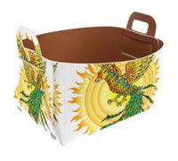 Eslifey Collapsible Storage Bin Small 8.5"x5.5"x5.1" - Foldable Basket with Handles for Shelves, Nursery, Closet, Storage, Laundry Room Organization - Hand Drawn Phoenix Bird and Flaming Sun