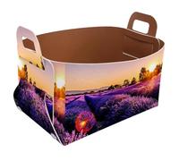 Eslifey Collapsible Storage Bin Small 8.5"x5.5"x5.1" - Foldable Basket with Handles for Shelves, Nursery, Closet, Storage, Laundry Room Organization - Sunset over Lavender Field